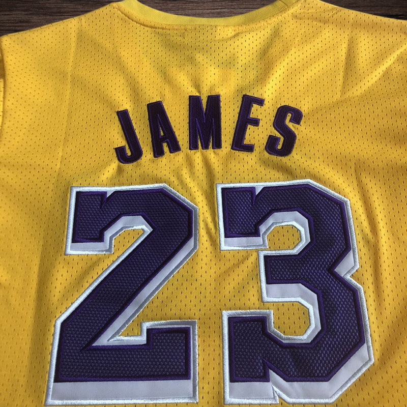 Men’s Los Angeles Lakers #23 James Yellow Short Sleeve Jersey