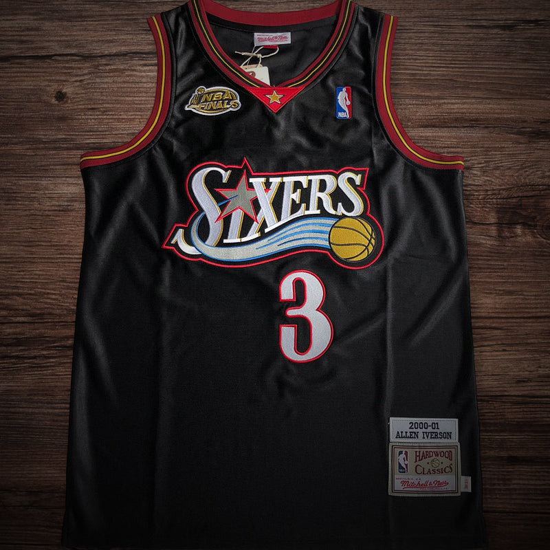 Men’s Sixers 2000-01 NBA Finals #3 Iverson Black jersey