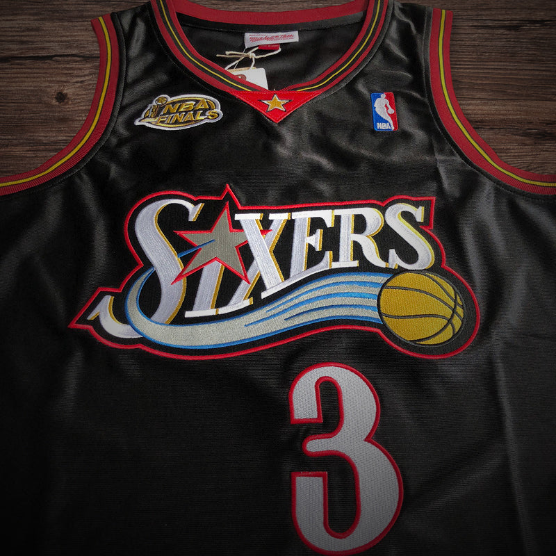 Men’s Sixers 2000-01 NBA Finals #3 Iverson Black jersey