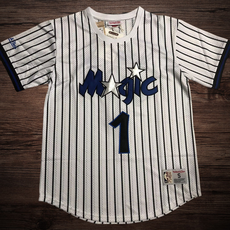 Men’s Orlando Magic #1 McGrady White Stripe Short Sleeve Jersey