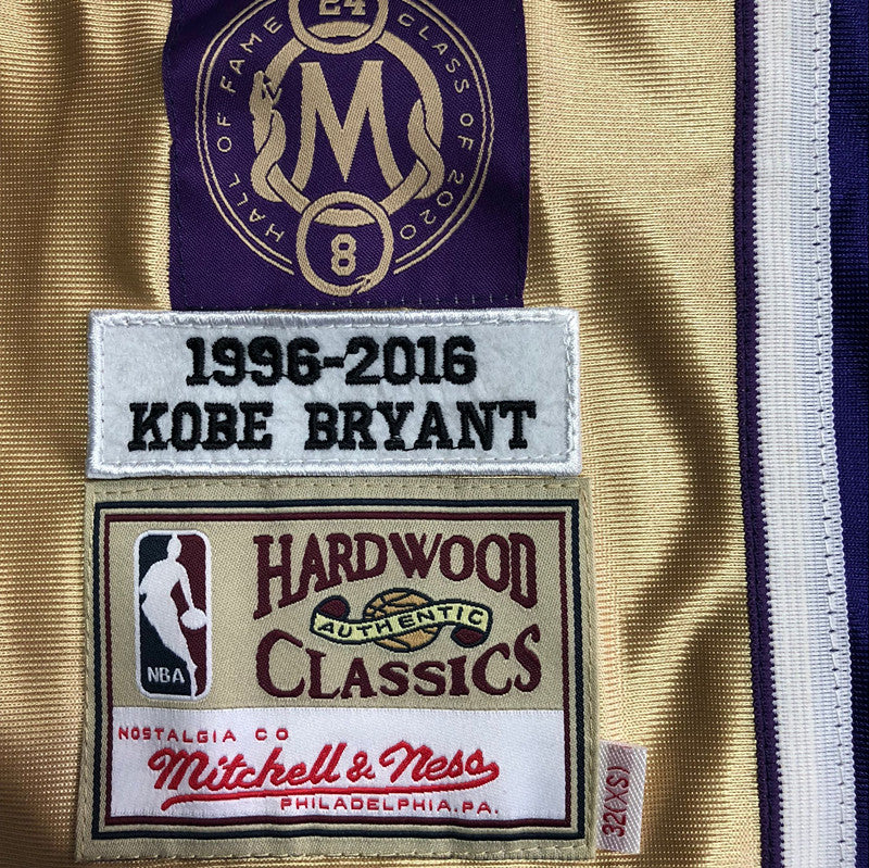 Men’s Los Angeles Lakers 1996-2016 Hall of Fame #24 Kobe Bryant Jersey Gold