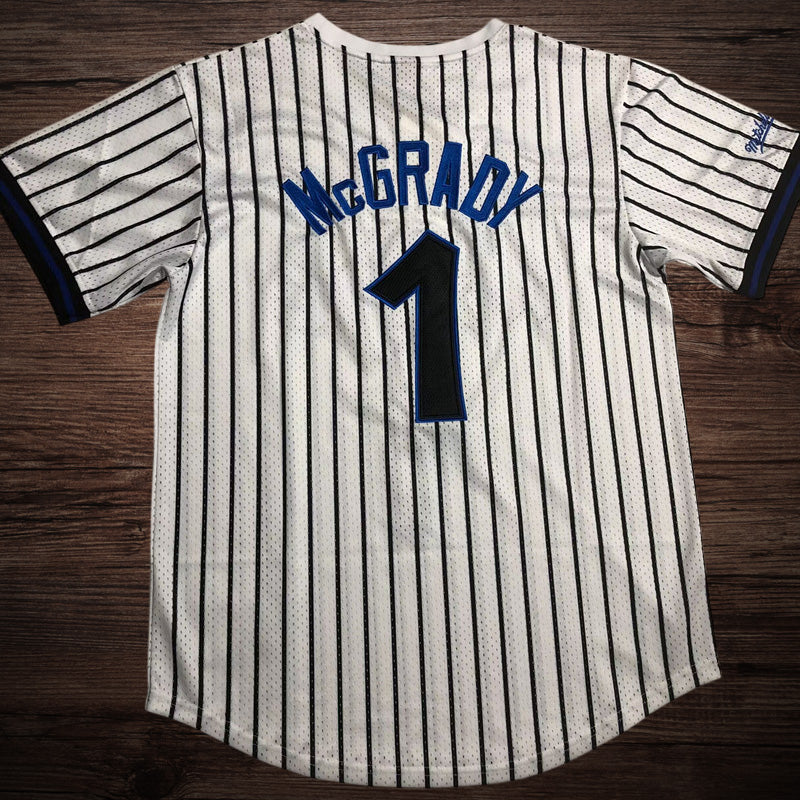 Men’s Orlando Magic #1 McGrady White Stripe Short Sleeve Jersey
