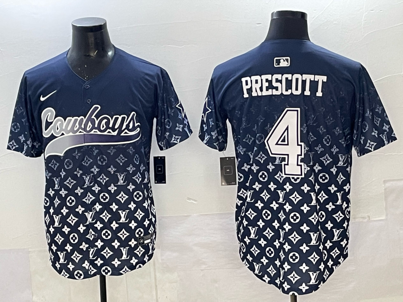 Men’s Dallas Cowboys #4 Prescott fashion navy baseball jersey