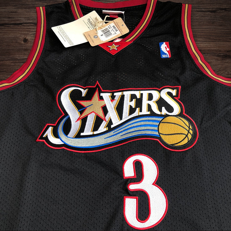 Men’s 76ers #3 Allen Iverson 1997-98 Black All Stitched Jersey