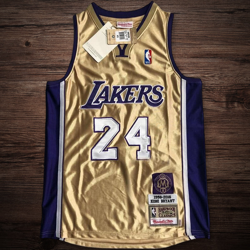 Men’s Los Angeles Lakers 1996-2016 Hall of Fame #24 Kobe Bryant Jersey Gold