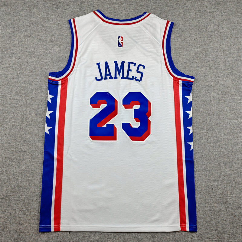 Mens 76ers #23 LeBron James Stitched Jersey White