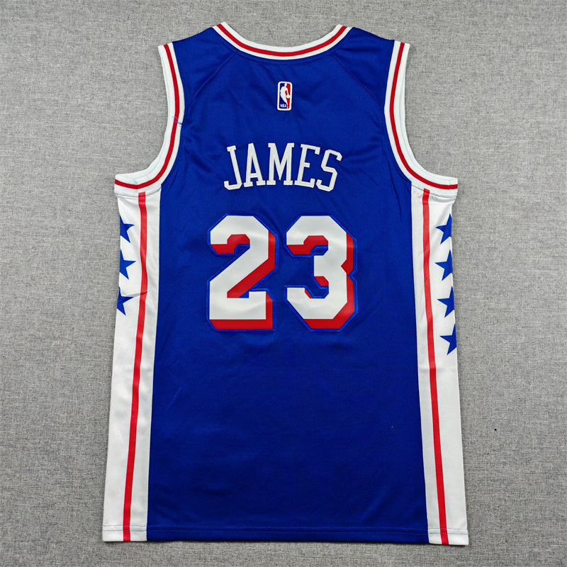 Mens 76ers #23 LeBron James Stitched Jersey Blue