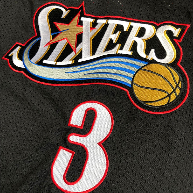 Men’s 76ers #3 Allen Iverson 1997-98 Black All Stitched Jersey