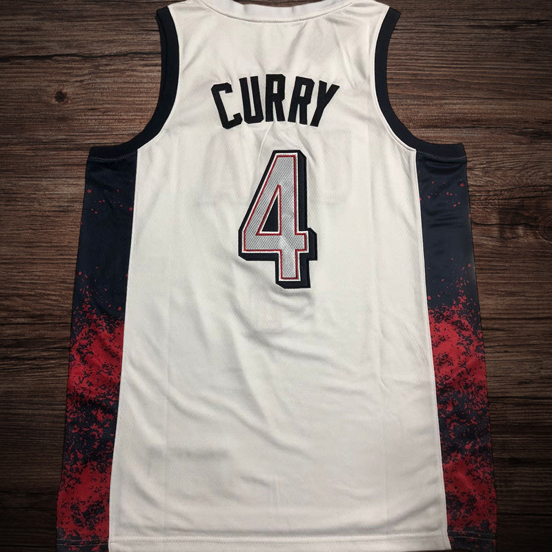 Men’s 2024 Olympics Team USA #4 Curry White Jersey