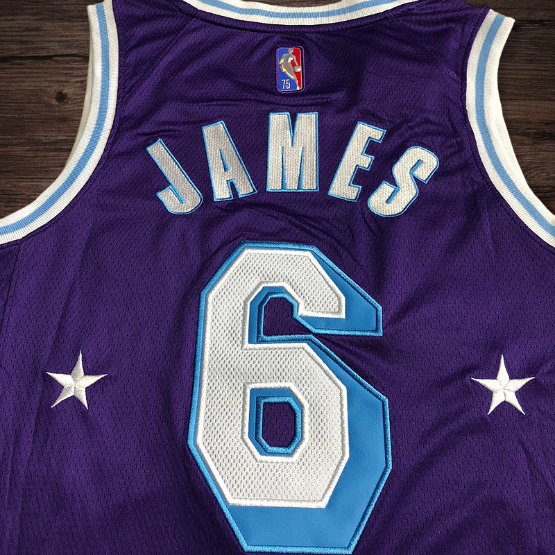 Men’s Los Angeles Lakers 75th anniversary #6 James Jersey
