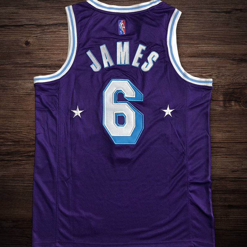 Men’s Los Angeles Lakers 75th anniversary #6 James Jersey