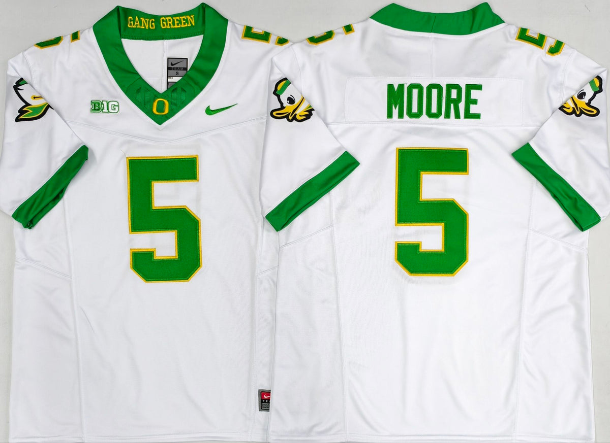 Men’s Oregon Ducks White #5 MOORE Stitched Jersey