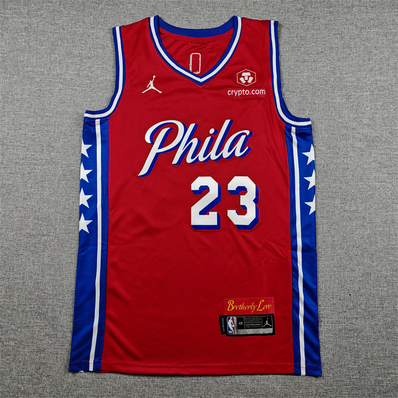 Mens 76ers #23 LeBron James Stitched Jersey Red