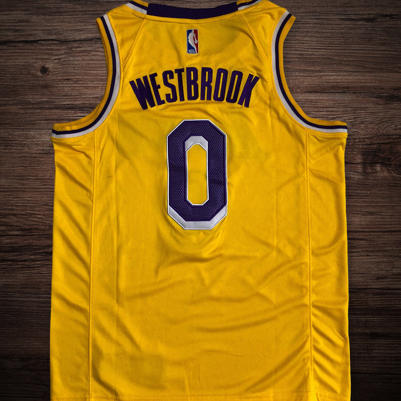 Men’s Los Angeles Lakers #0 Russell Westbrook Jersey Yellow