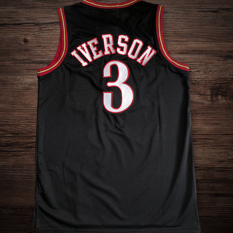 Men’s 76ers #3 Allen Iverson 1997-98 Black All Stitched Jersey