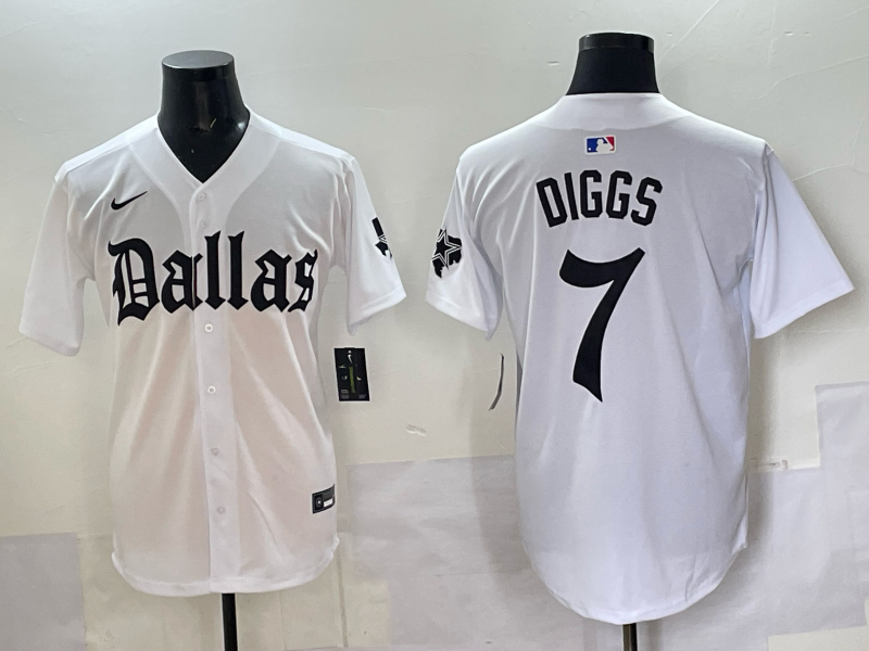 Men’s Dallas Cowboys #7 Diggs white baseball jersey