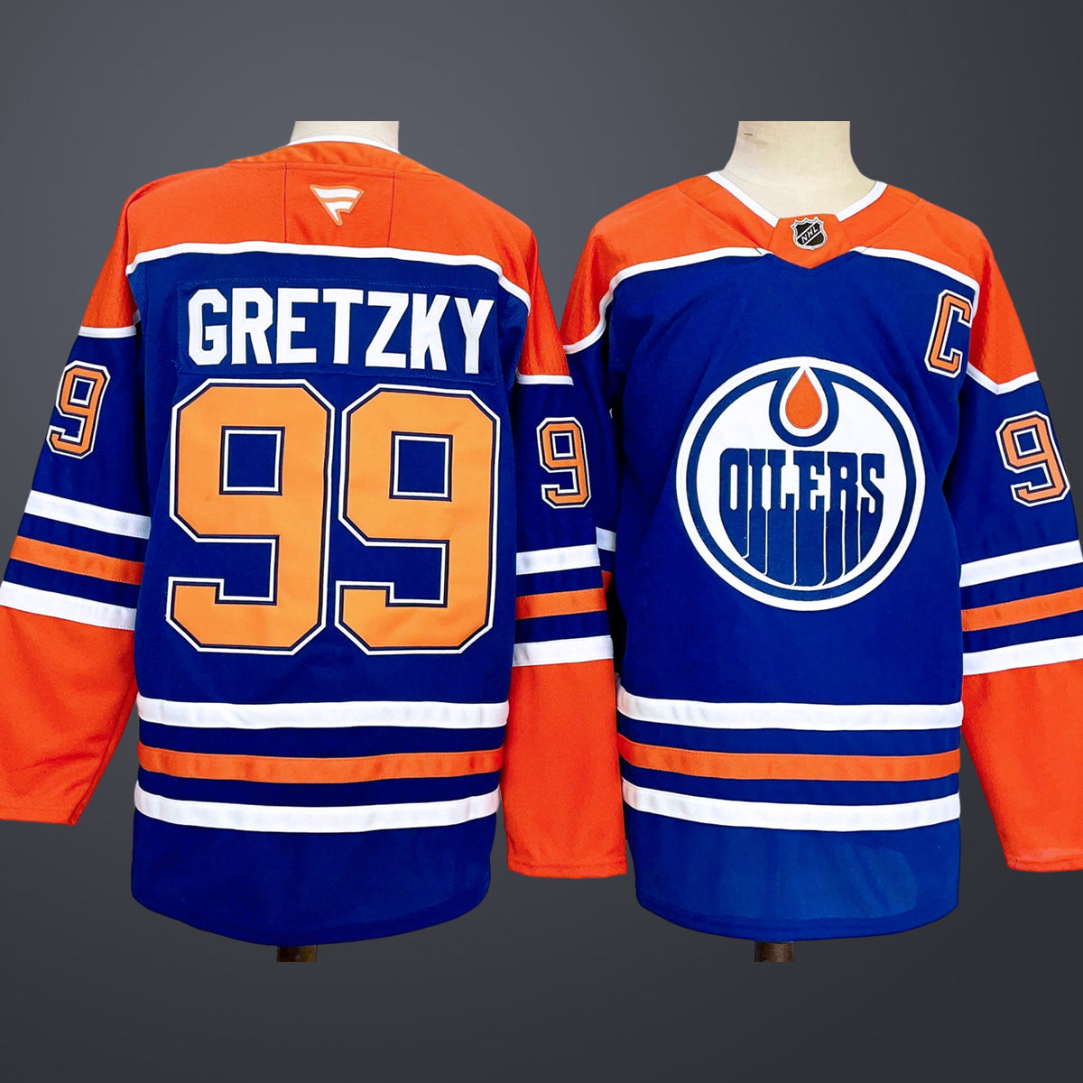 Men’s Edmonton Oilers #99 Wayne Gretzky Royal 2025 With C Patch Stitched Hockey Jersey