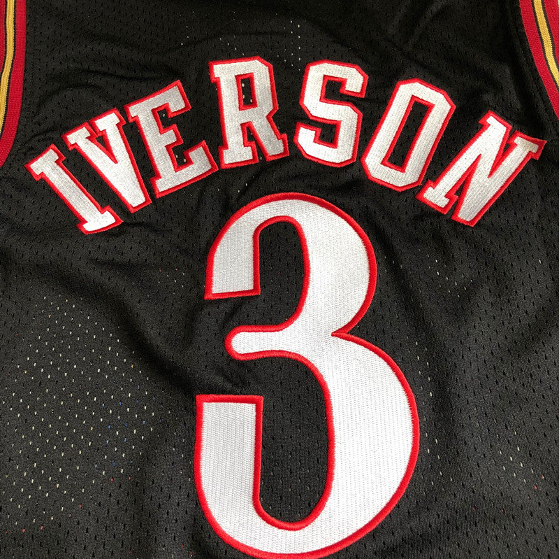 Men’s 76ers #3 Allen Iverson 1997-98 Black All Stitched Jersey
