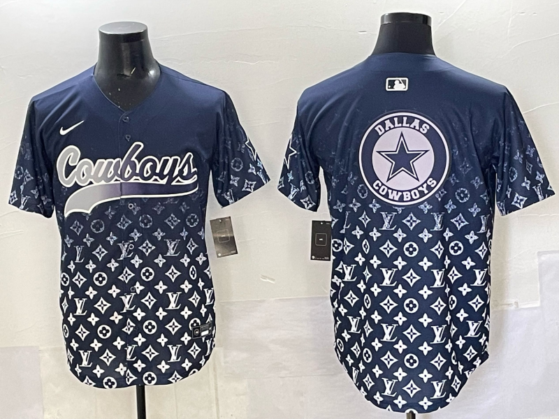 Men’s Dallas Cowboys team blank fashion navy baseball jersey