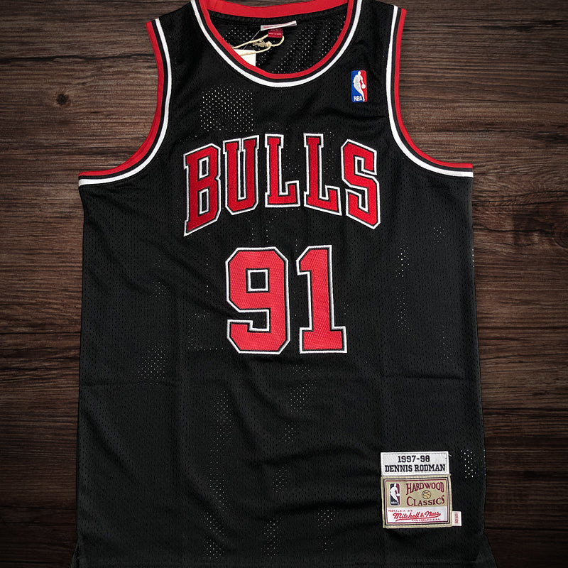 Men’s Chicago Bulls 1997-98 #91 Dennis Rodman Jersey Black