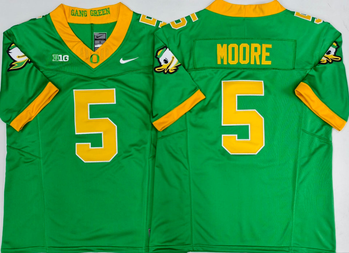 Men’s Oregon Ducks Green #5 MOORE Stitched Jersey