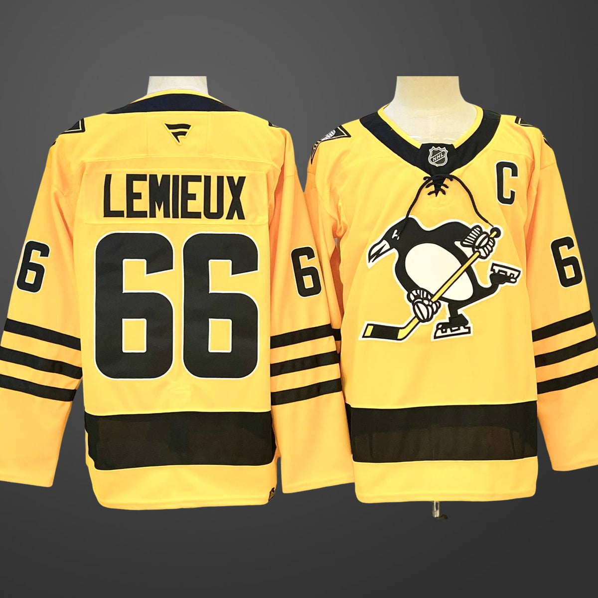 Men’s Pittsburgh Penguins #66 Mario Lemieux Gold 2025/26 With C Patch Alternate Stitched Hockey Jersey