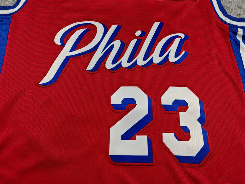 Mens 76ers #23 LeBron James Stitched Jersey Red