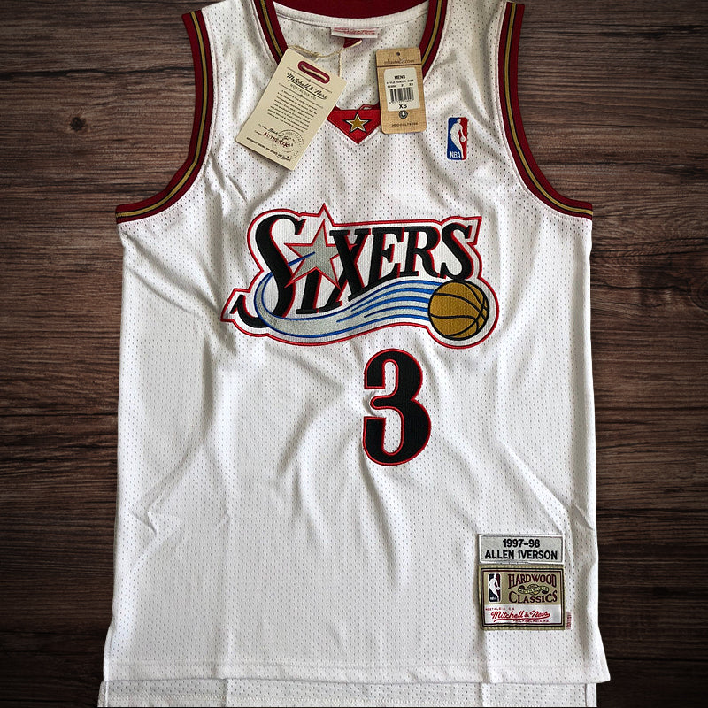 Men’s Philadelphia 76ers 1997-98 #3 Allen Iverson Jersey White