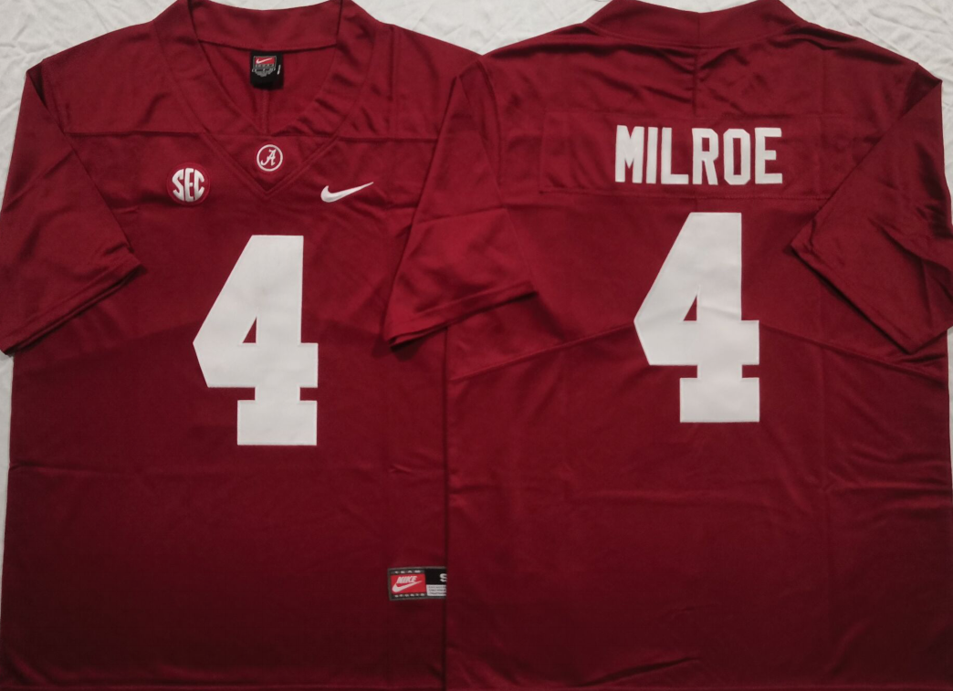 Alabama Crimson Tide Red #4 MILROE Stitched Jersey