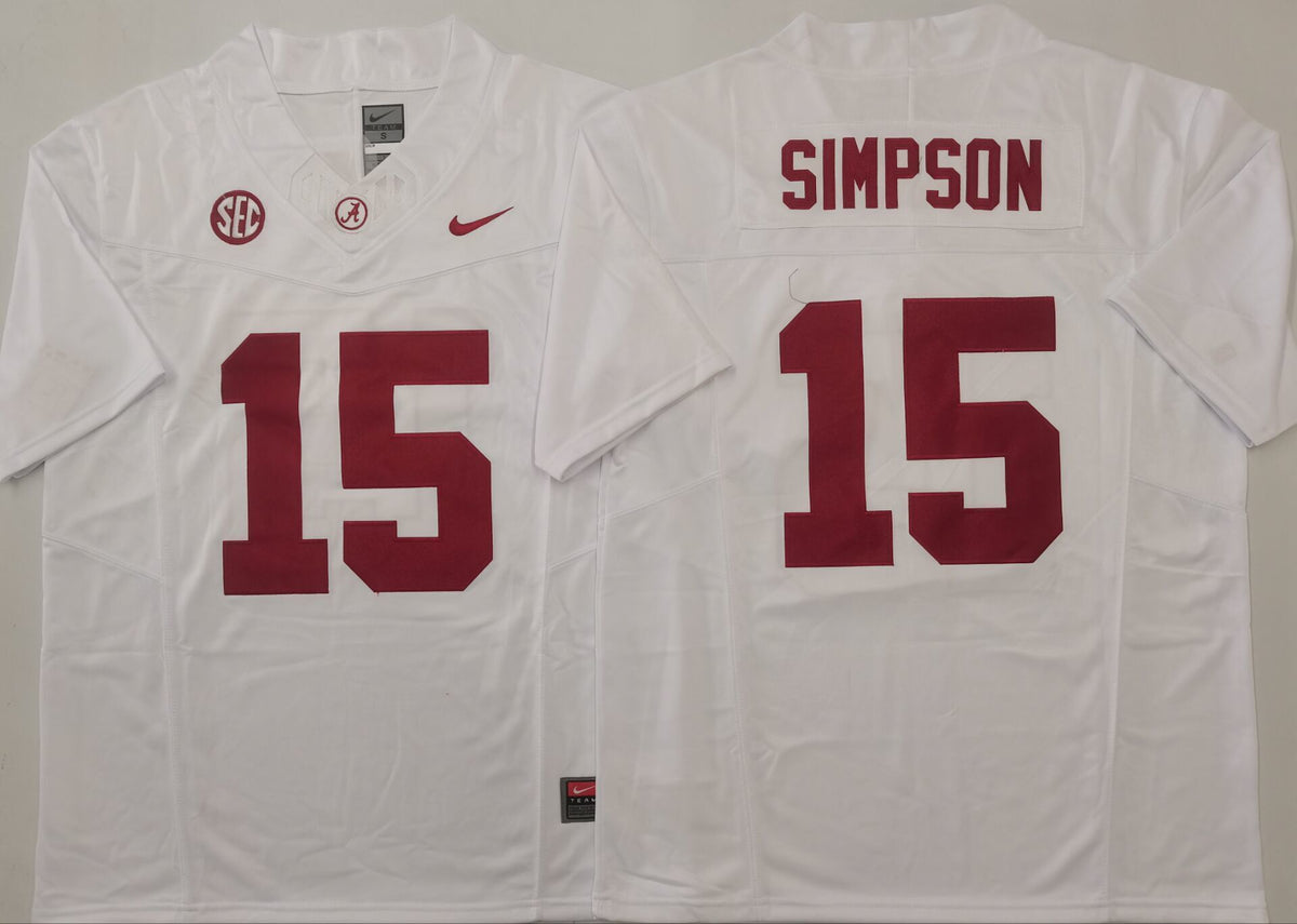 Alabama Crimson Tide White #15 SIMPSON Stitched Jersey