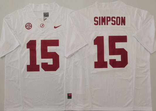 Alabama Crimson Tide White #15 SIMPSON Stitched Jersey