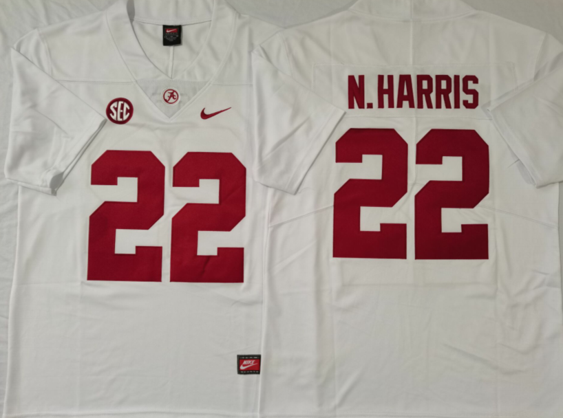 Alabama Crimson Tide White #22 N.HARRIS Stitched Jersey
