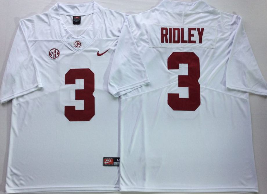 Alabama Crimson Tide White #3 RIDLEY Stitched Jersey