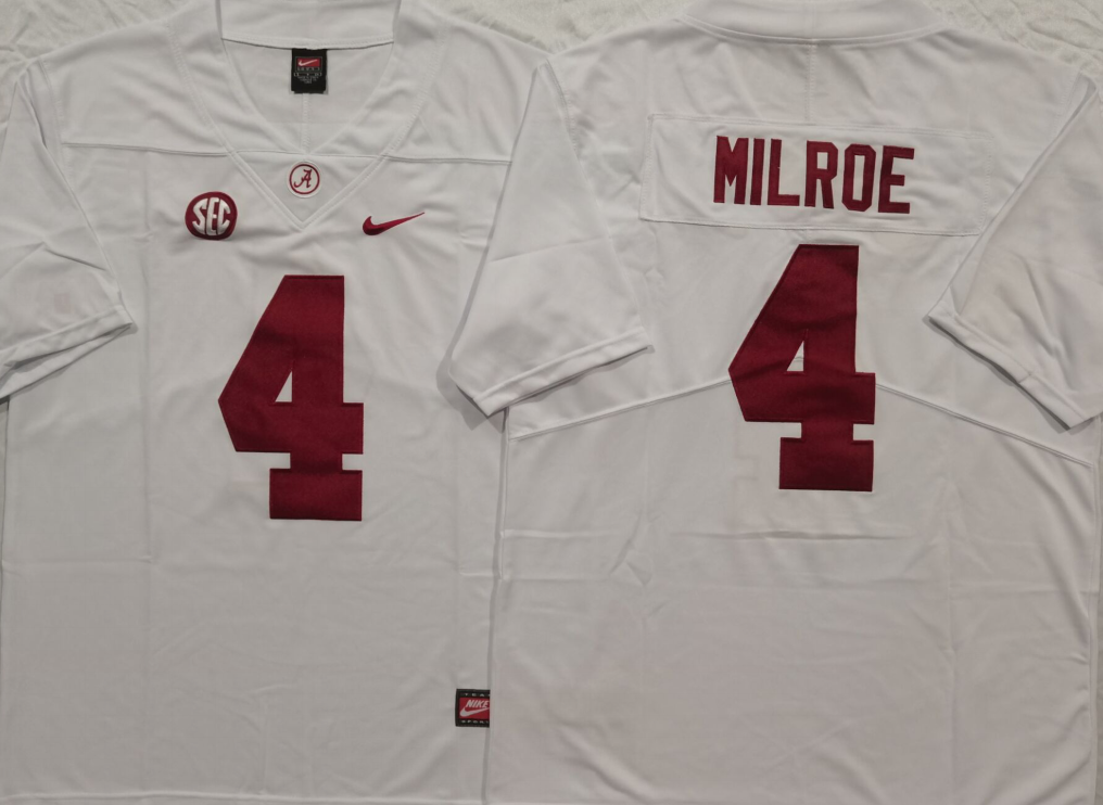 Alabama Crimson Tide White #4 MILROE Stitched Jersey