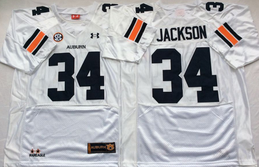 Auburn Tigers White #34 JACKSON Stitched Jersey