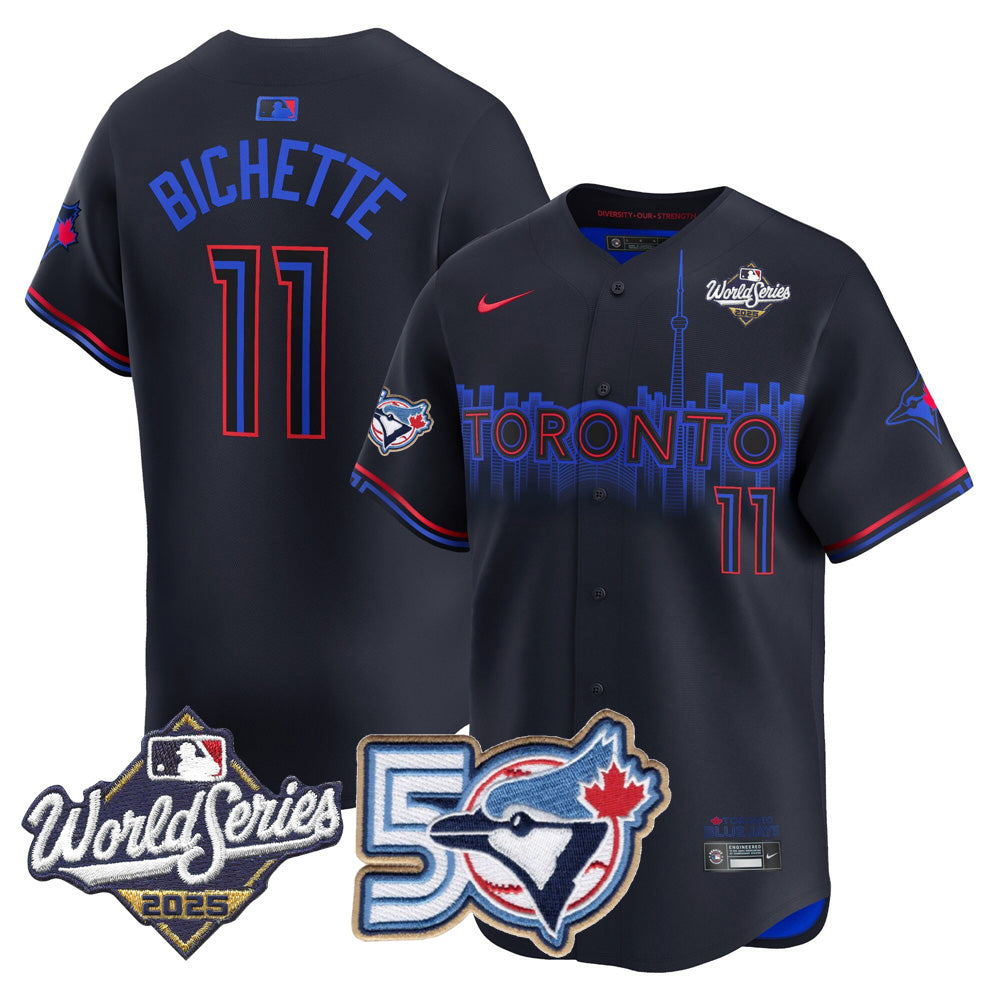 Men/Women/Youth Blue Jays 50th Patch 2025 World Series City Connect #11 Bichette Stitched Jersey