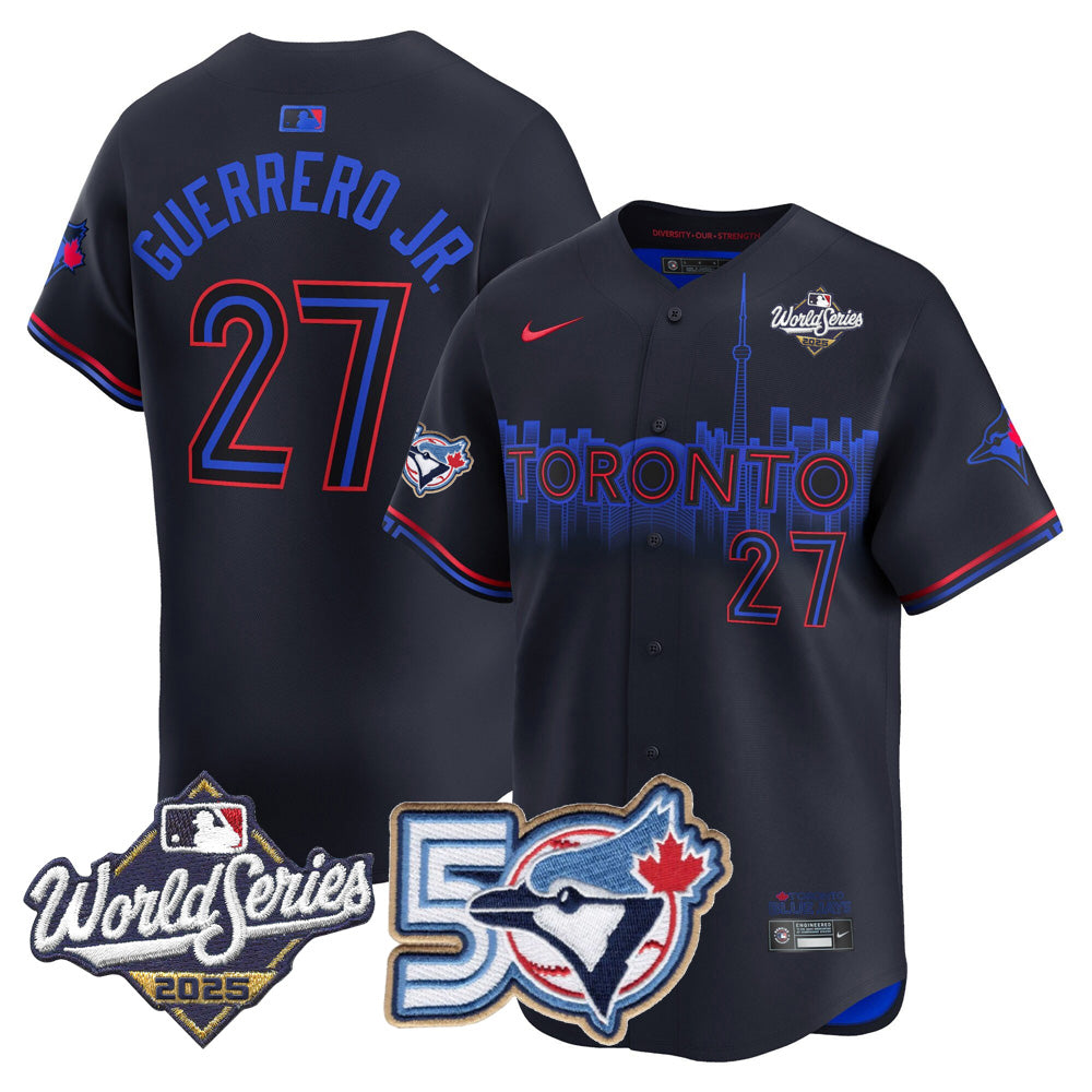 Men/Women/Youth Blue Jays 50th Patch 2025 World Series City Connect #27 Guerrero JR. Stitched Jersey