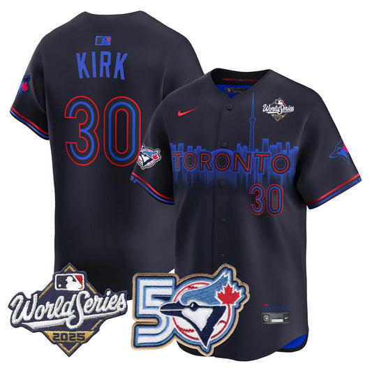Men/Women/Youth Blue Jays 50th Patch 2025 World Series City Connect #30 Kirk Stitched Jersey