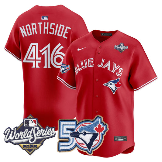 Men/Women/Youth Blue Jays 50th Patch 2025 World Series Red #416 Northside Stitched Jersey