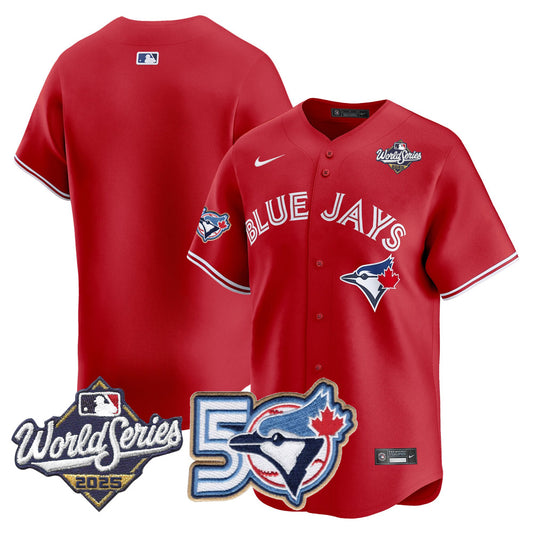 Men/Women/Youth Blue Jays 50th Patch 2025 World Series Red Team Blank Stitched Jersey