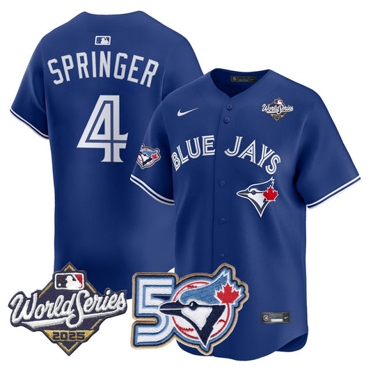 Men/Women/Youth Blue Jays 50th Patch 2025 World Series Royal #4 Springer Stitched Jersey