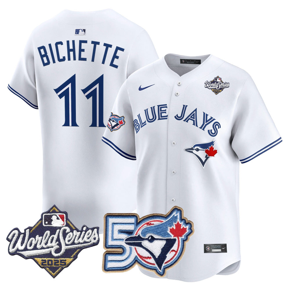 Men/Women/Youth Blue Jays 50th Patch 2025 World Series White #11 Bichette Stitched Jersey