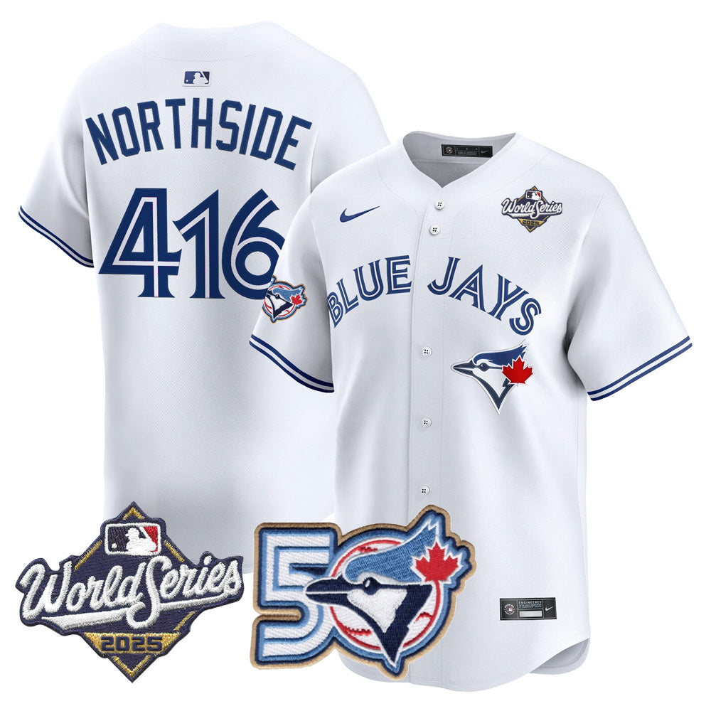Men/Women/Youth Blue Jays 50th Patch 2025 World Series White #416 Northside Stitched Jersey