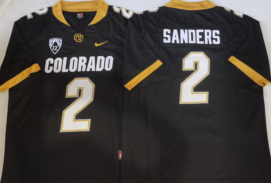 COLORADO BUFFALOES Black #2 SANDERS Stitched Jersey