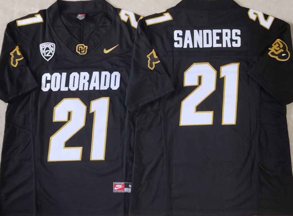 COLORADO BUFFALOES Black #21 SANDERS Stitched Jersey