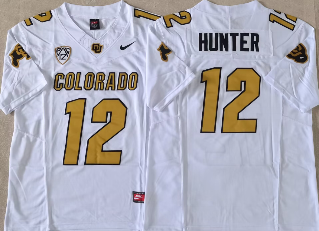 COLORADO BUFFALOES White #12 HUNTER Stitched Jersey