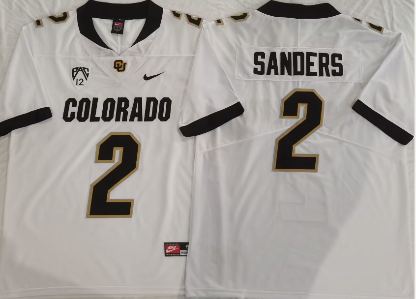 COLORADO BUFFALOES White #2 SANDERS Stitched Jersey