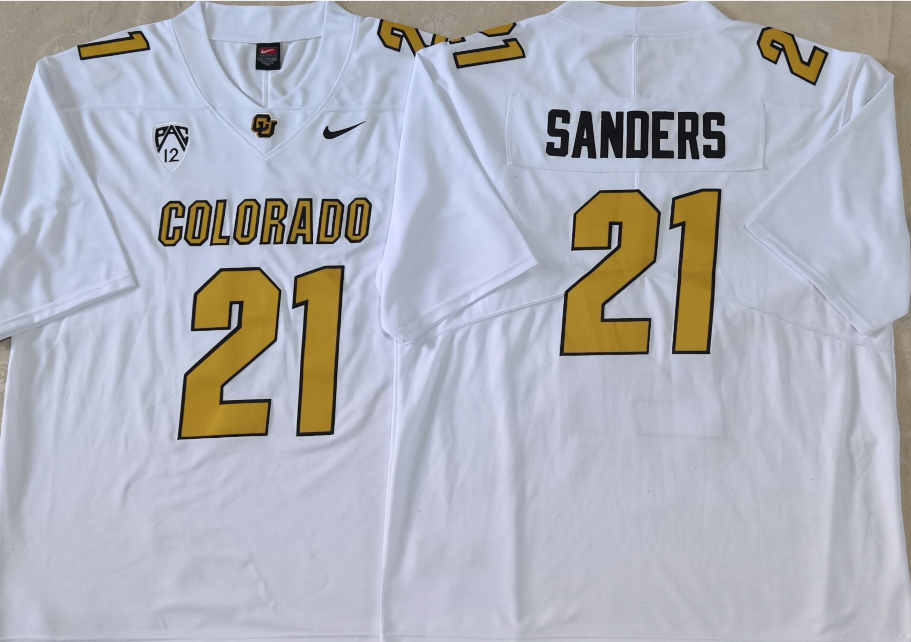 COLORADO BUFFALOES White #21 SANDERS Stitched Jersey
