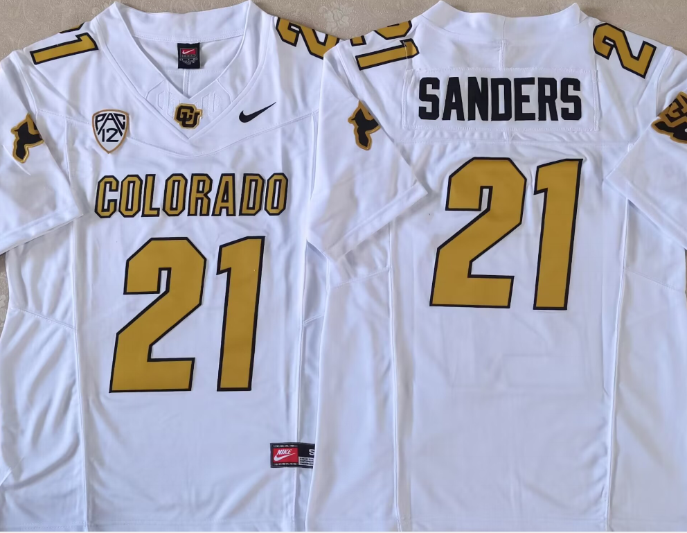 COLORADO BUFFALOES White #21 SANDERS Stitched Jersey