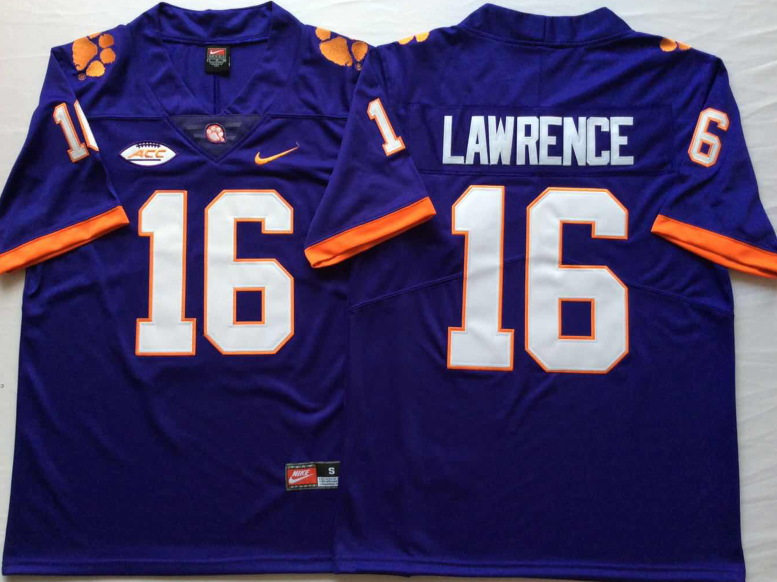 Clemson Tigers Purple #16 LAWRENCE Stitched Jersey